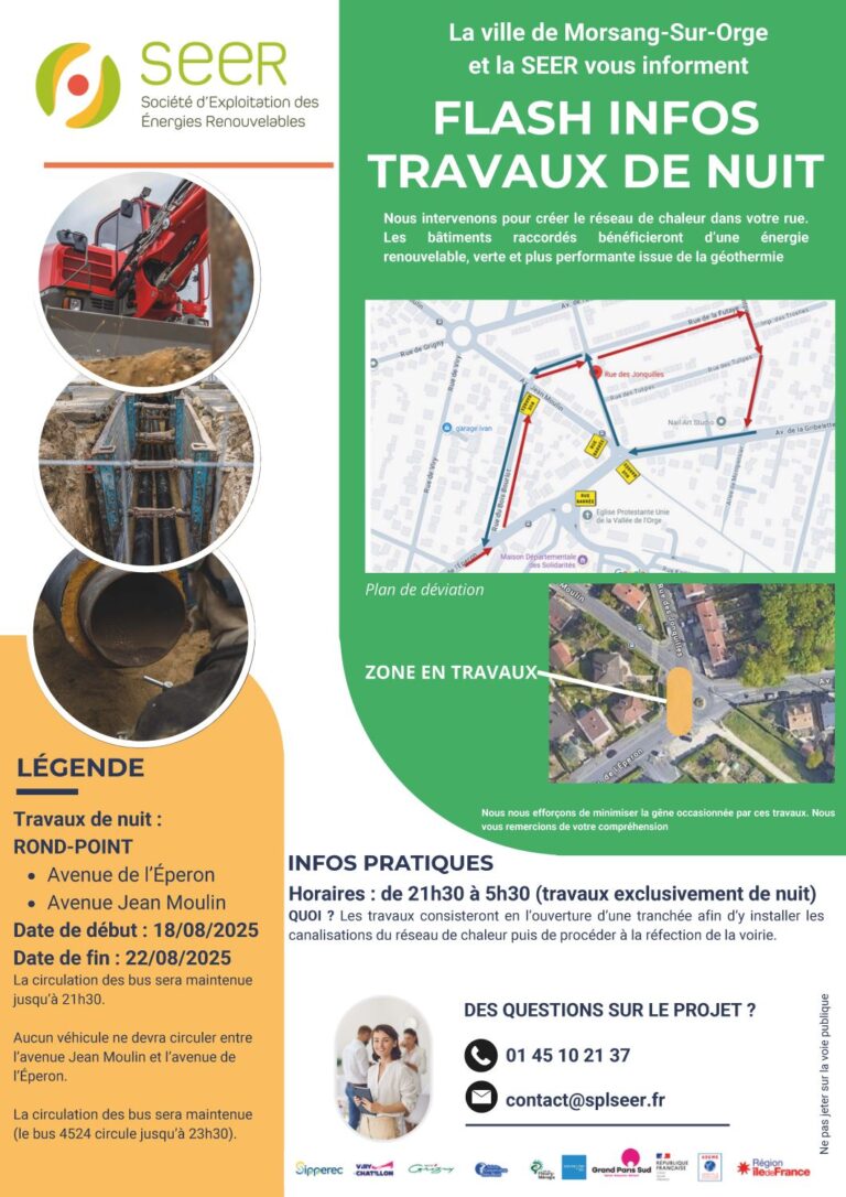 Flyer distribué par la SEER aux riverains pour les travaux de géothermie menés du 18 au 22 août