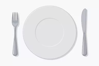 Une assiette, un couteau, une fourchette