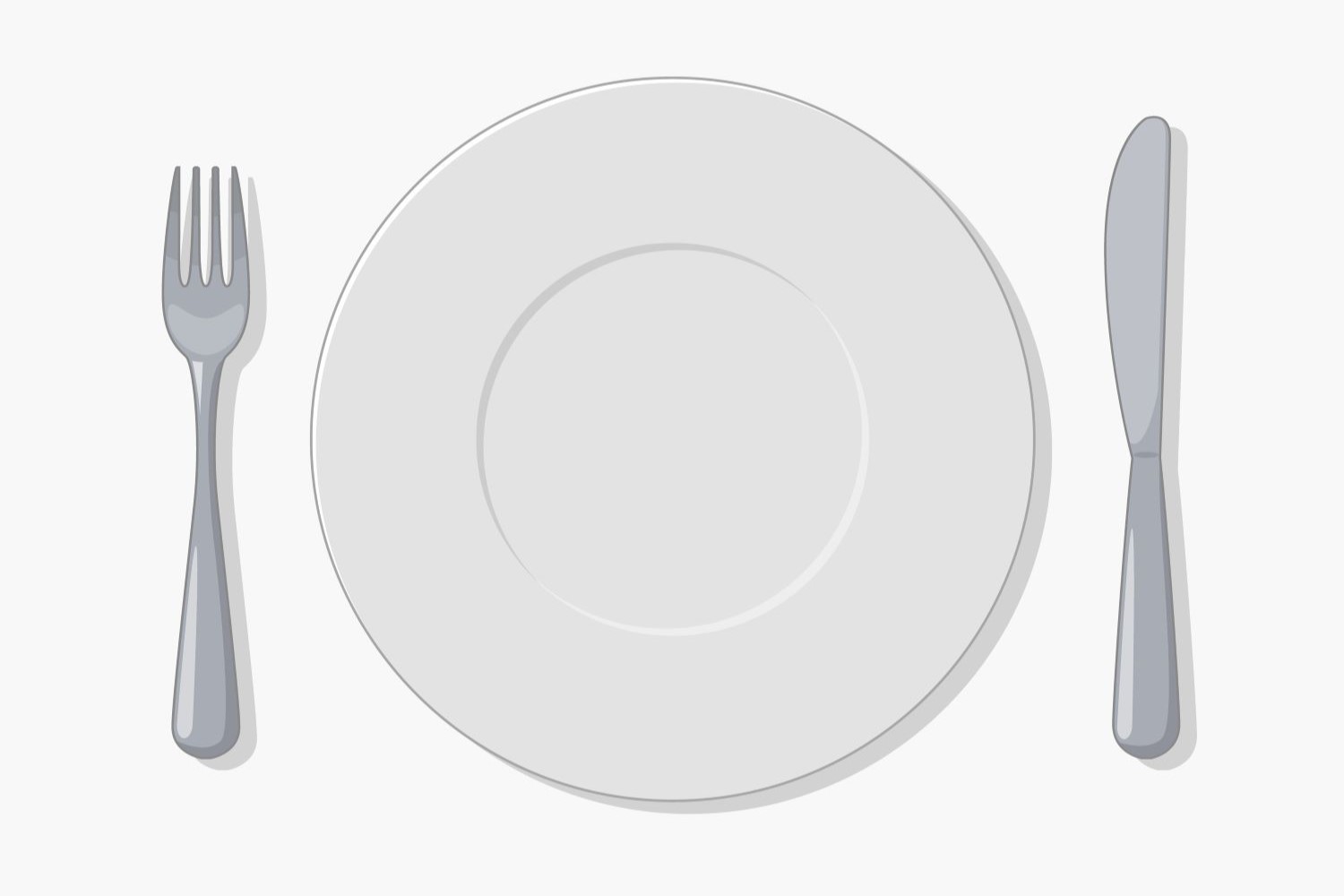 Une assiette, un couteau, une fourchette