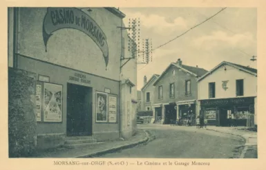 Le cinéma et le garage Manceau (carte postale,1935)