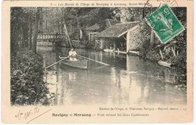 Le lavoir sous le pont entre Savigny et Morsang (carte postale, 1905)